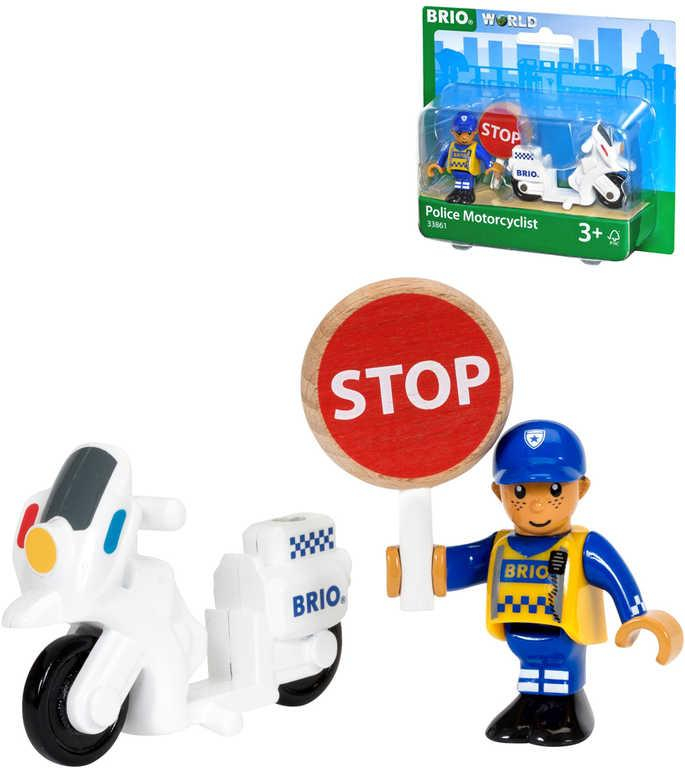 BRIO DŘEVO Set motorka policie s policistou doplněk k vláčkodráze