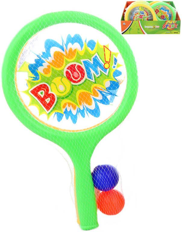 Pálky barevné plastové set se 2 míčky soft tenis v síťce