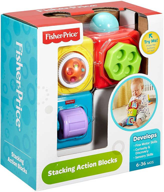 FISHER PRICE Baby akční kostky edukační pro miminko set 3ks v krabici plast