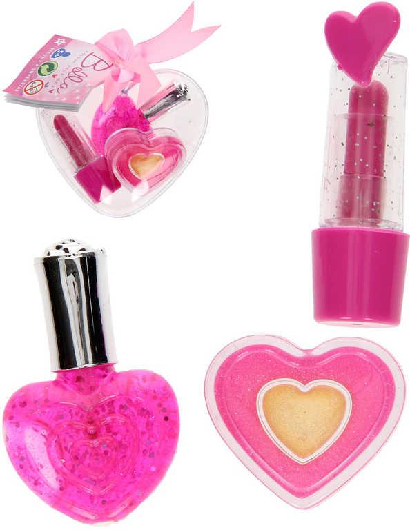 Dětský makeup srdíčko set lesk na rty s lakem na nehty a rtěnkou