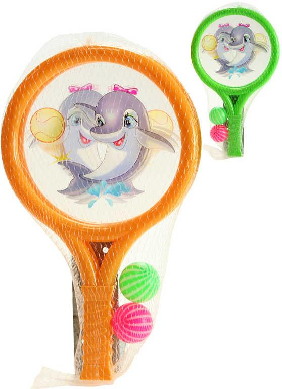 Pálky soft plastové delfíni set se 2 míčky na líný tenis 2 barvy v síťce