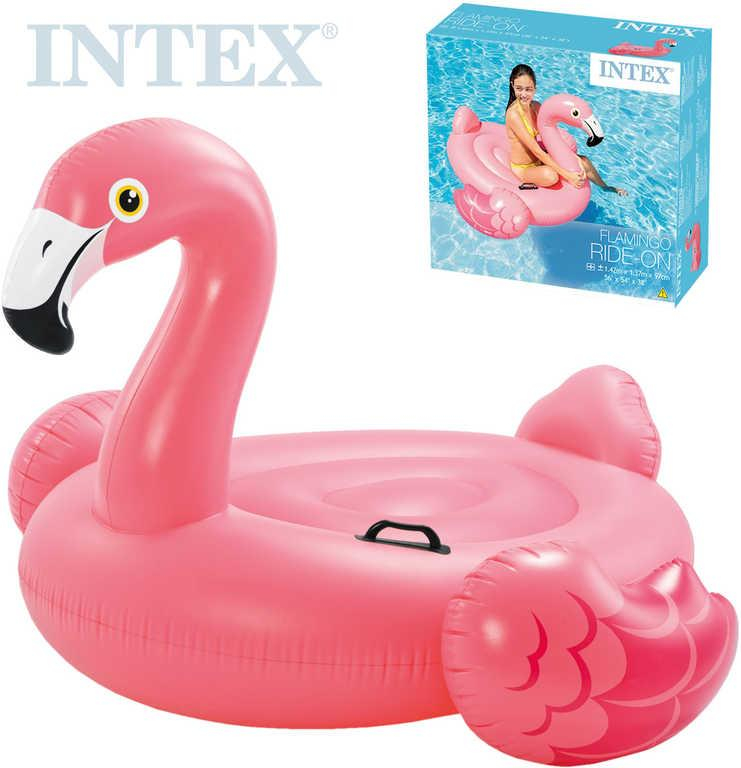 INTEX Plameňák malý nafukovací s úchyty 142x137x97cm dětské vozítko do vody 57558