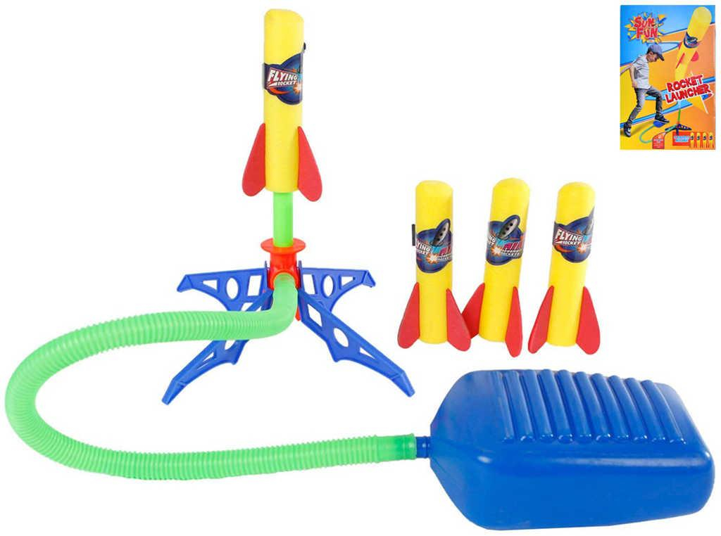 Vystřelovací set 4 soft pěnové rakety Sun Fun s nožní pumpou na vzduch