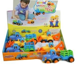 Dětský baby barevný nakladač 2 radlice / traktor s vlečkou plast