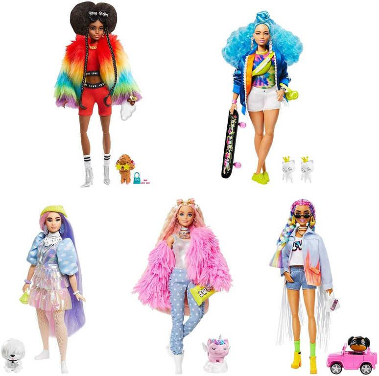 MATTEL BRB Panenka fashion Barbie Extra módní set s mazlíčkem 5 druhů
