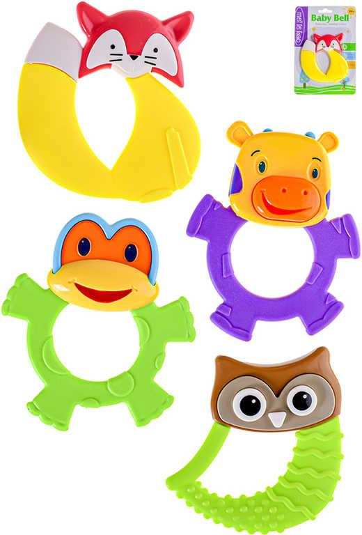 Kousátko baby veselé zvířátko 11cm chrastítko pro miminko 4 druhy na kartě