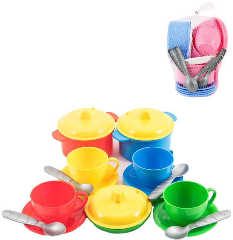 Nádobí dětské barevné set 18ks malý kuchař v síťce plast 2 druhy