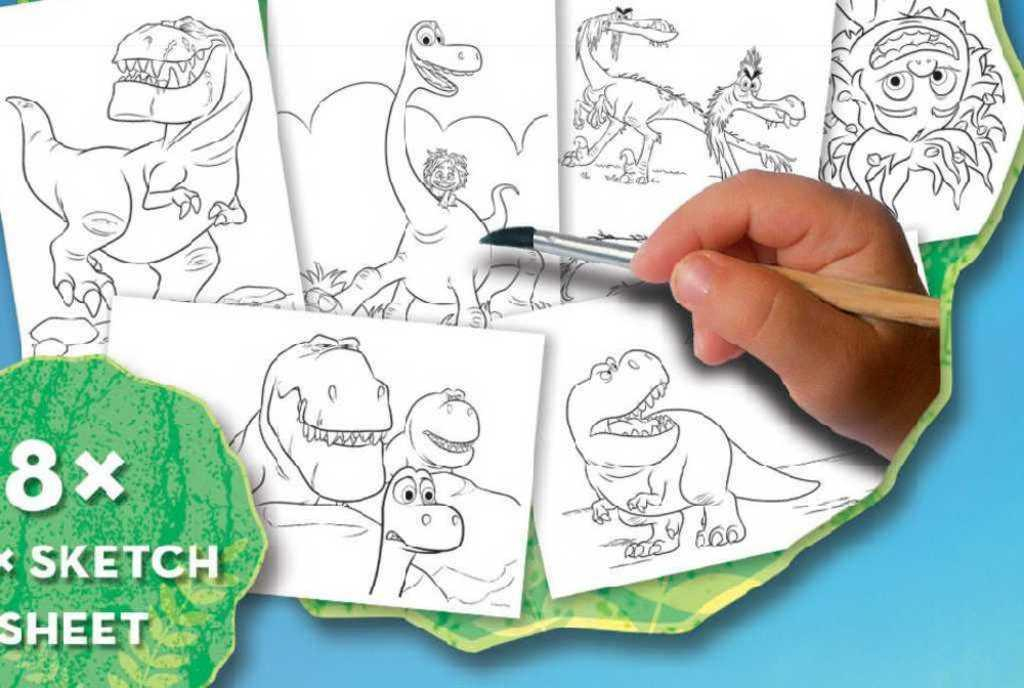 JIRI MODELS Omalovánky A3 set s vodovkami a štětcem Hodný Dinosaurus