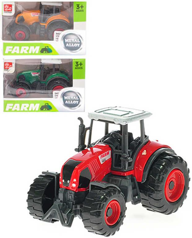 Traktor farmářský 8cm volný chod kovový 3 barvy v krabičce