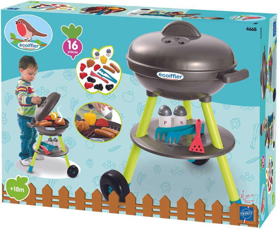 ECOIFFIER Baby gril zahradní kulatý set s maketami potravin a nástroji plast