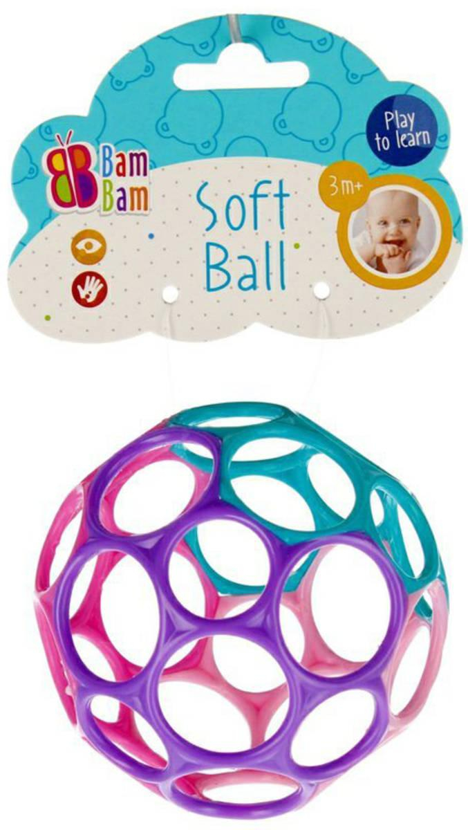 BAM BAM Baby Koule gumová barevná 10cm soft děrovaný míček pro miminko