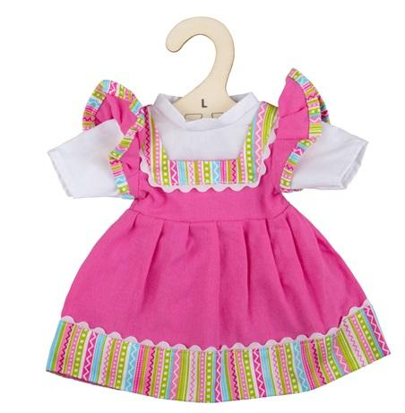 Bigjigs Toys Růžové šaty s pruhovaným lemováním pro panenku 38 cm