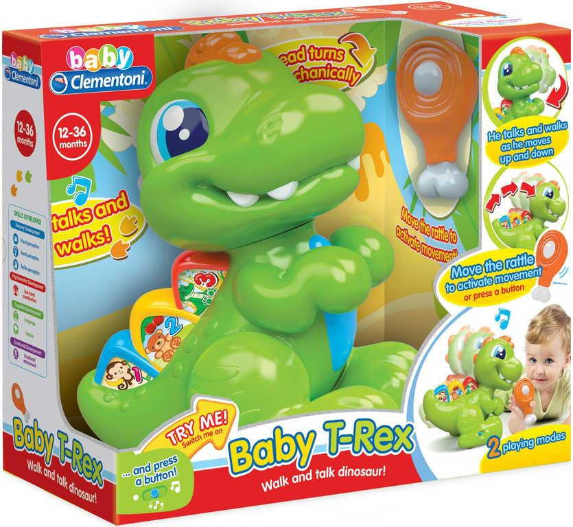 CLEMENTONI Baby T-Rex interaktivní dinosaurus naučný mluví česky na baterie Zvuk