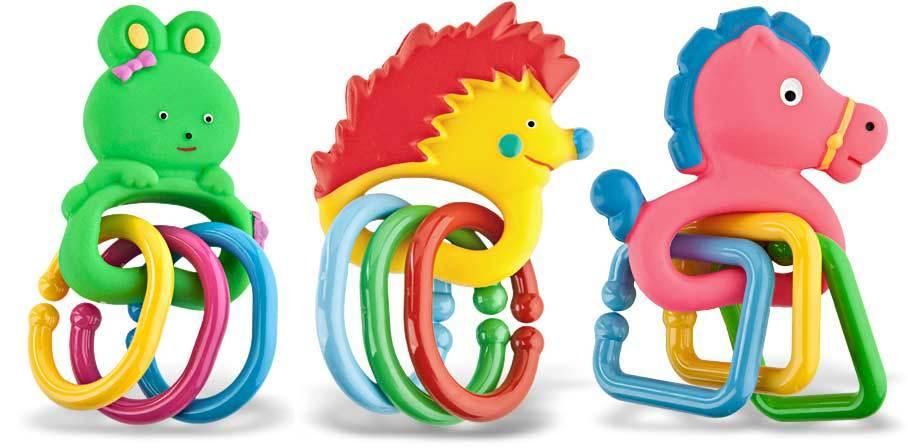 PROFIBABY Baby zvířátko mini chrastítko se 3 přívěsky 4 druhy pro miminko