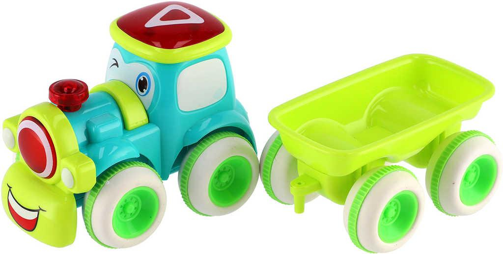 Vláček veselý s obličejem set mašinka s vagonem 20cm na setrvačník plast