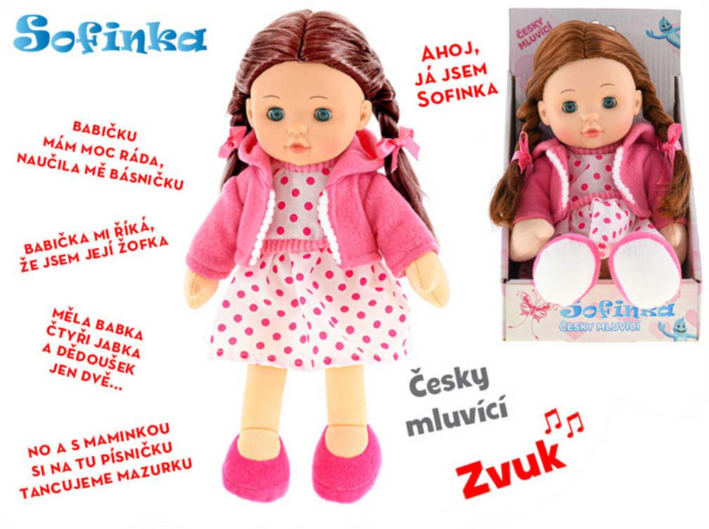 Panenka Sofinka hnědé vlásky 31cm měkké tělo na baterie mluví česky CZ Zvuk