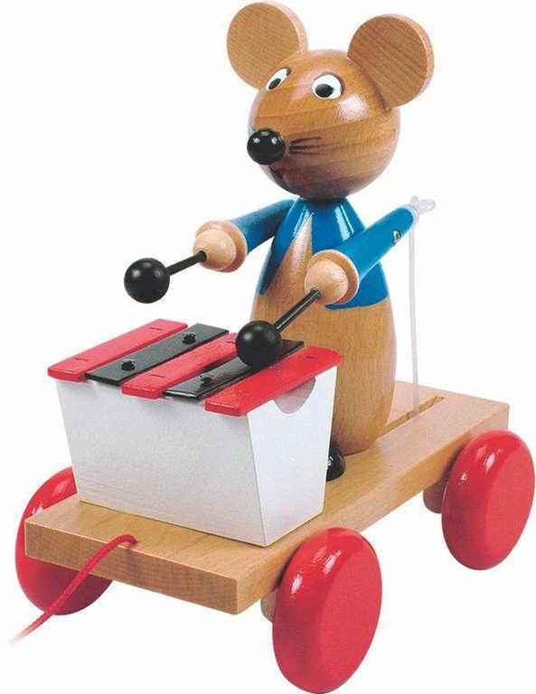 WOODY DŘEVO Baby myš tahací s xylofonem na kolečkách *DŘEVĚNÉ HRAČKY*