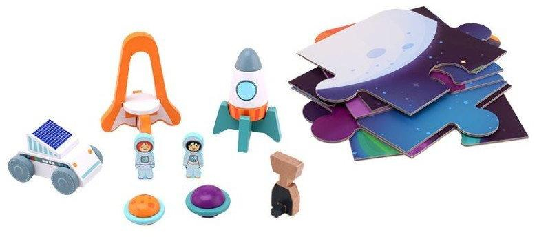 JOUECO DŘEVO Vesmírná stanice set puzzle skládačka s figurkami a doplňky
