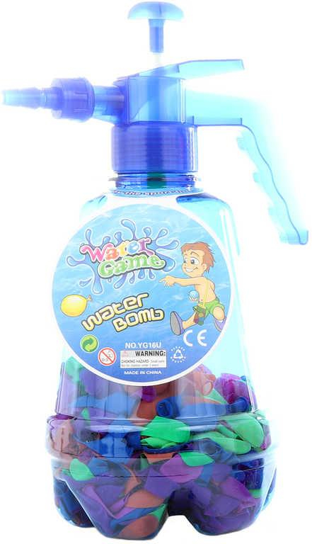 Pumpa plnič na vodní balonky set tlakovací láhev + vodní bomby 100ks 3 barvy