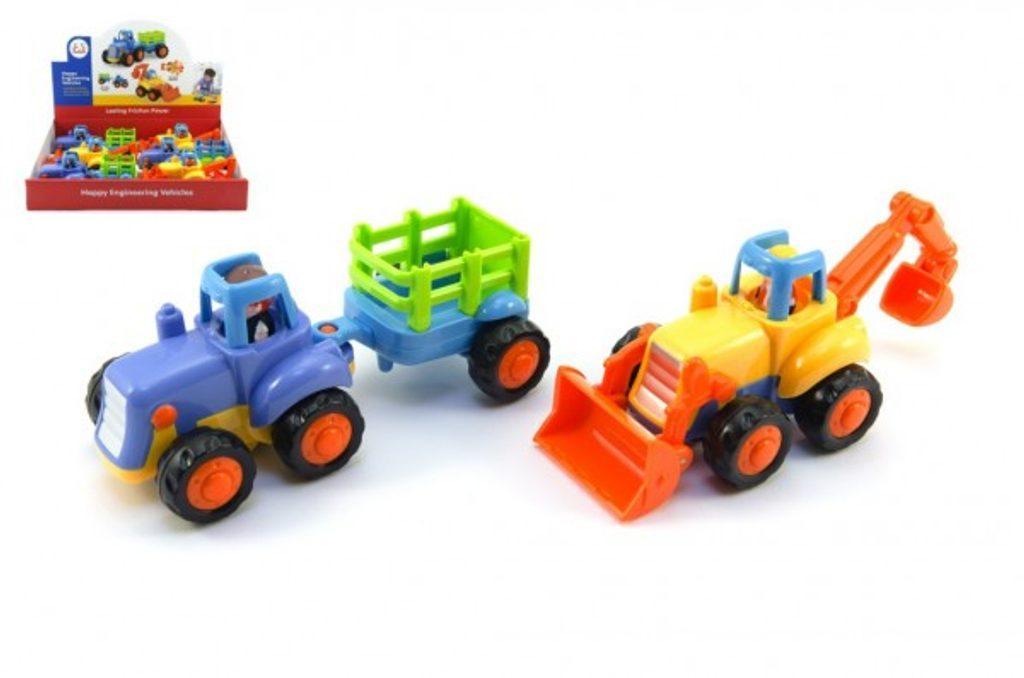 Traktor s vlekem/Buldozer plast 16cm pro nejmenší na setrvačník 6ks v boxu 18m+