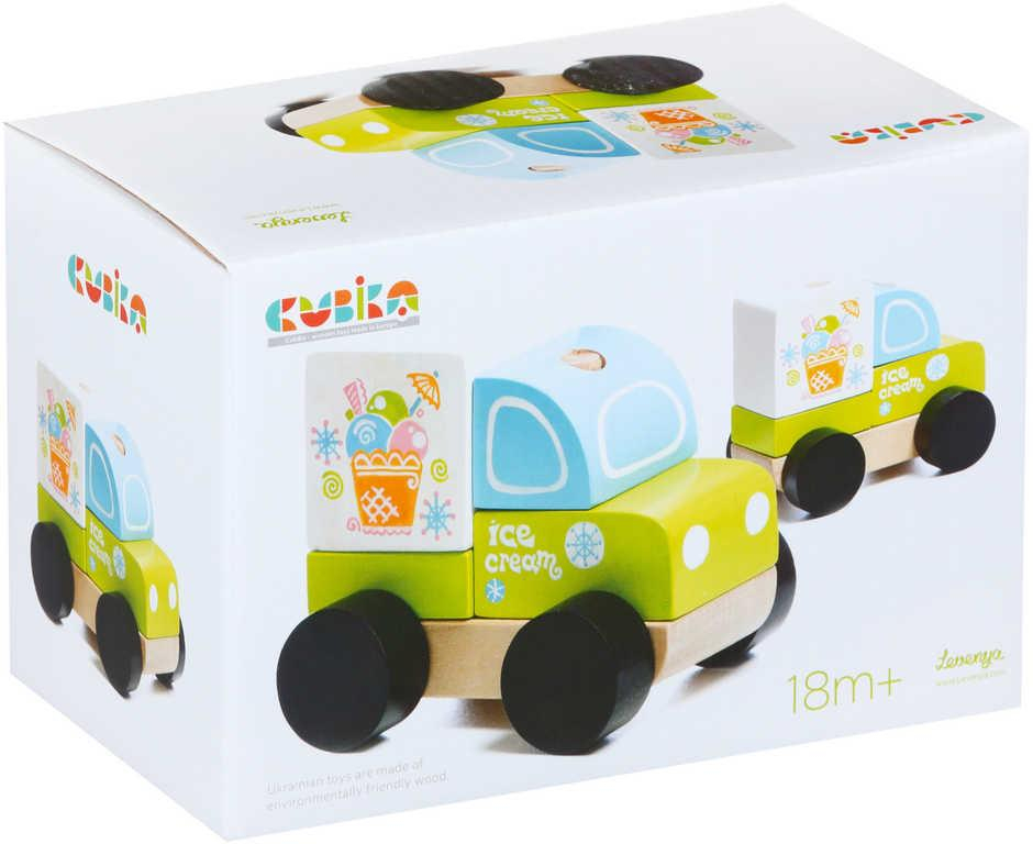 CUBIKA DŘEVO Baby autíčko Vůz zmrzlinový navlékací stavebnice set 5 dílků